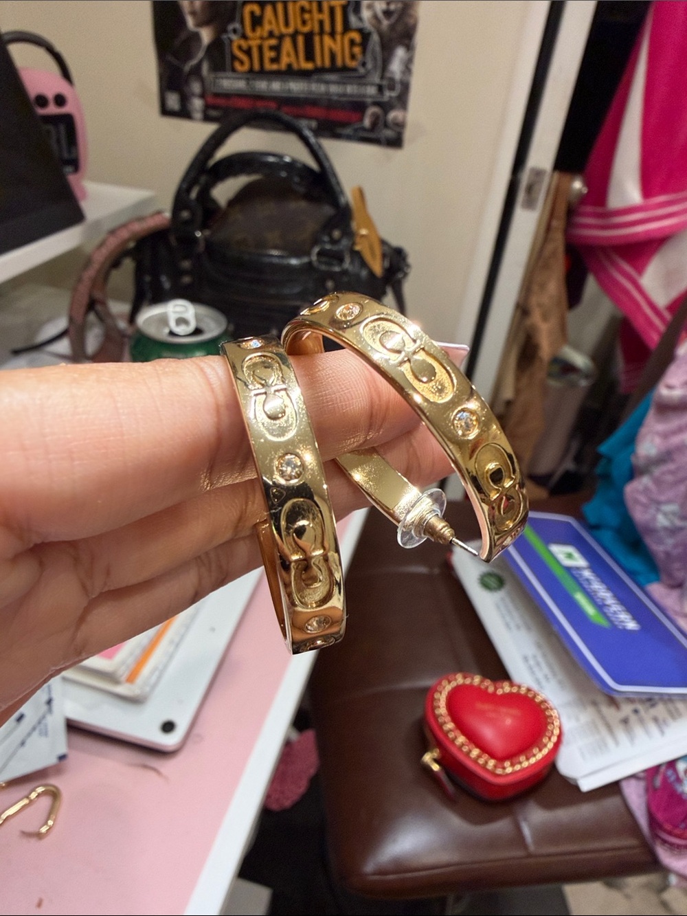 Coach Tabby Hoop Earrings in Gold-tone with Crystal Accents - Picture 5 of 14